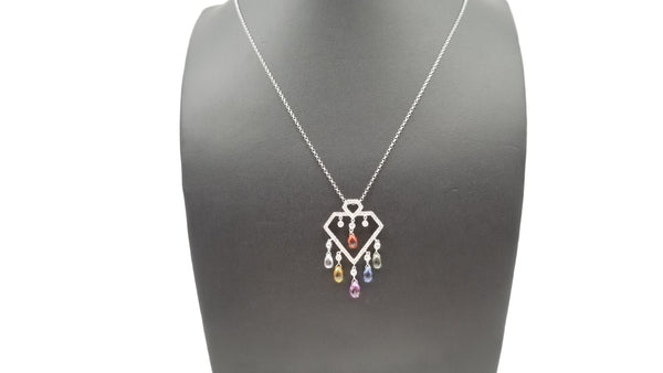 MULTI COLORED SAPPHIRES ( BRIOLETTE CUT ) WITH DIAMONDS 18 KT WHITE GOLD NECKLACE