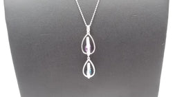 BLUE TOPAZ / AMETHYST ( BRIOLETTE CUT ) WITH DIAMONDS 14 KT WHITE GOLD DANGLE NECKLACE