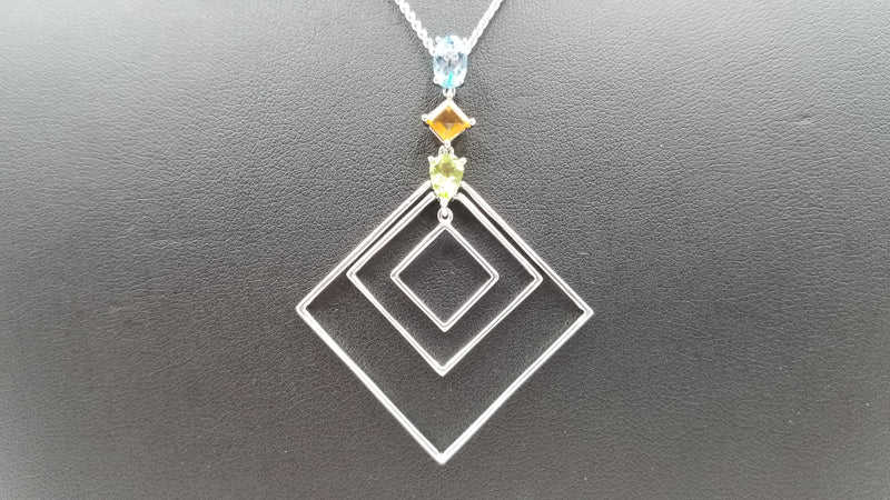 MULTI COLORED STONES BLUE TOPAZ / CITRINE / PERIDOT 14 KT WHITE GOLD DESIGNS NECKLACE