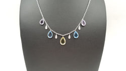 MULTI COLORED STONES ( BLUE TOPAZ / AMETHYST / CITRINE ) WITH DIAMONDS 14 KT WHITE GOLD NECKLACE