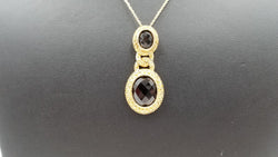 SMOKY QUARTZ  ( BEZEL SET ) WITH PAVE SET YELLOW SAPPHIRES 18 KT YELLOW GOLD SLIDE NECKLACE