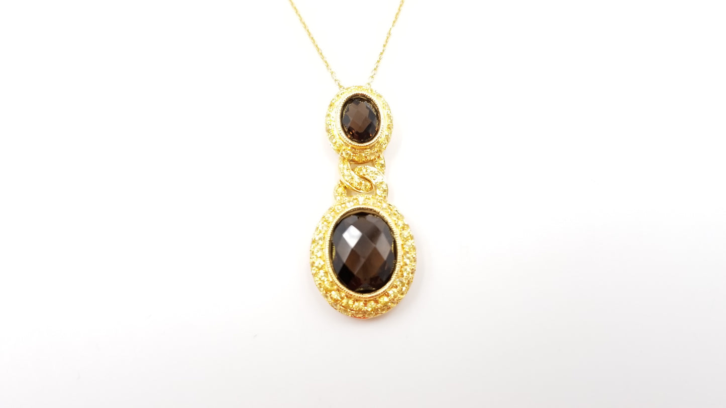 SMOKY QUARTZ  ( BEZEL SET ) WITH PAVE SET YELLOW SAPPHIRES 18 KT YELLOW GOLD SLIDE NECKLACE