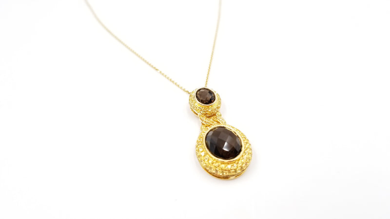 SMOKY QUARTZ  ( BEZEL SET ) WITH PAVE SET YELLOW SAPPHIRES 18 KT YELLOW GOLD SLIDE NECKLACE