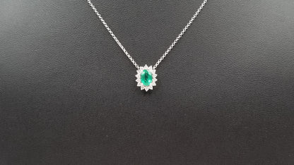 EMERALD ( OVAL ) WITH DIAMONDS CLASSIC 18 KT WHITE GOLD SLIDE NECKLACE
