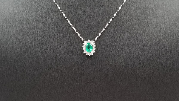 EMERALD ( OVAL ) WITH DIAMONDS CLASSIC 18 KT WHITE GOLD SLIDE NECKLACE