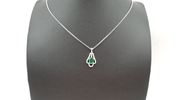 EMERALD ( OVAL ) WITH DIAMONDS SLIDE 14 KT WHITE GOLD NECKLACE