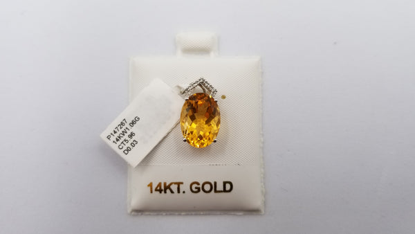 CITRINE DIAMONDS 14 KT WHITE GOLD SLIDE PENDANT