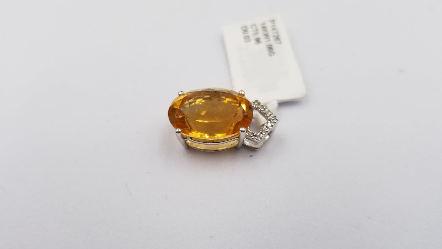 CITRINE DIAMONDS 14 KT WHITE GOLD SLIDE PENDANT