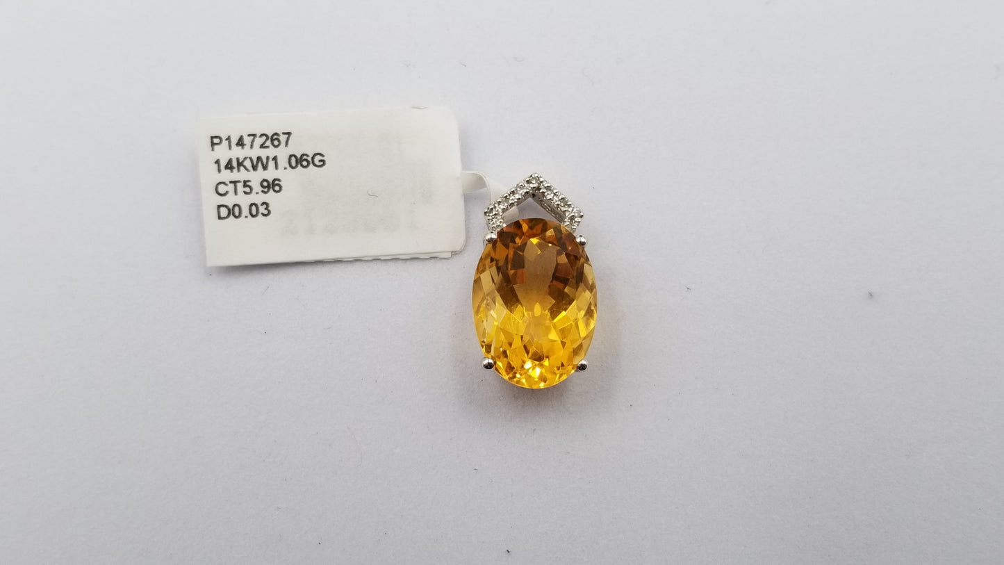 CITRINE DIAMONDS 14 KT WHITE GOLD SLIDE PENDANT