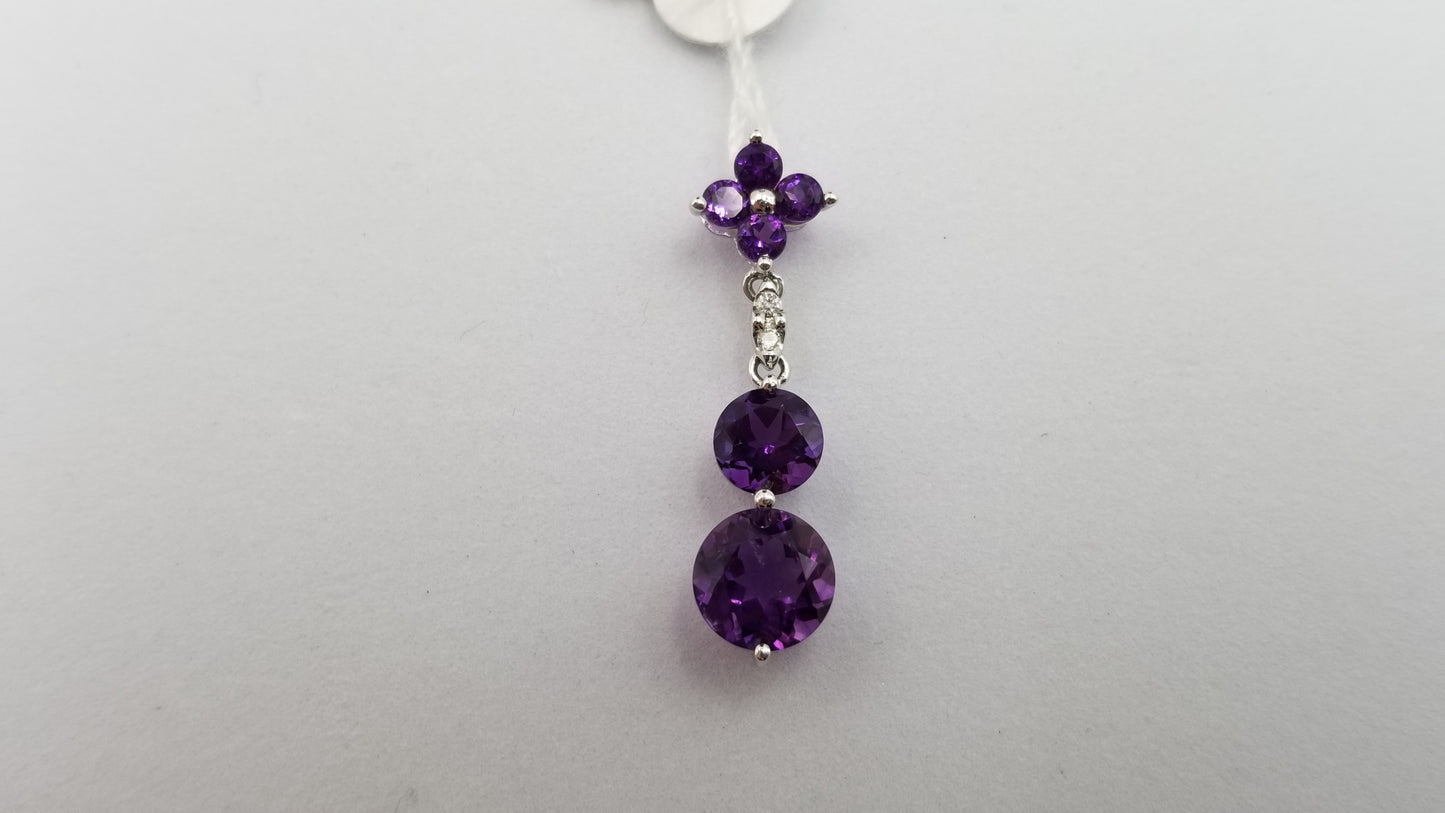 AMETHYST WITH DIAMONDS 14 KT WHITE GOLD DANGLE PENDANT