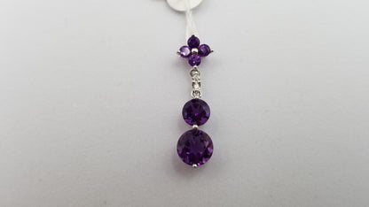AMETHYST WITH DIAMONDS 14 KT WHITE GOLD DANGLE PENDANT