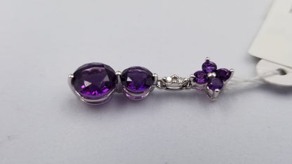 AMETHYST WITH DIAMONDS 14 KT WHITE GOLD DANGLE PENDANT