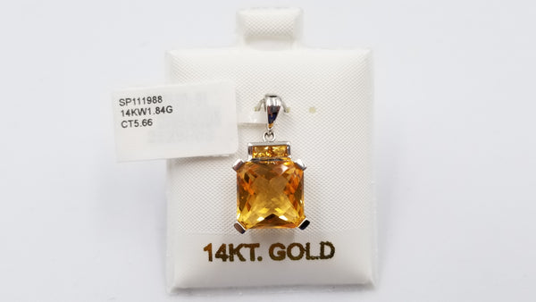 CITRINE ( SQUARE CHECKERBOARD CUT ) 14 KT WHITE GOLD PENDANT