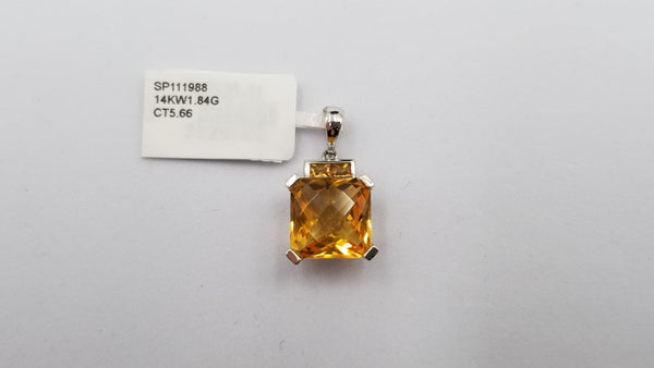 CITRINE ( SQUARE CHECKERBOARD CUT ) 14 KT WHITE GOLD PENDANT