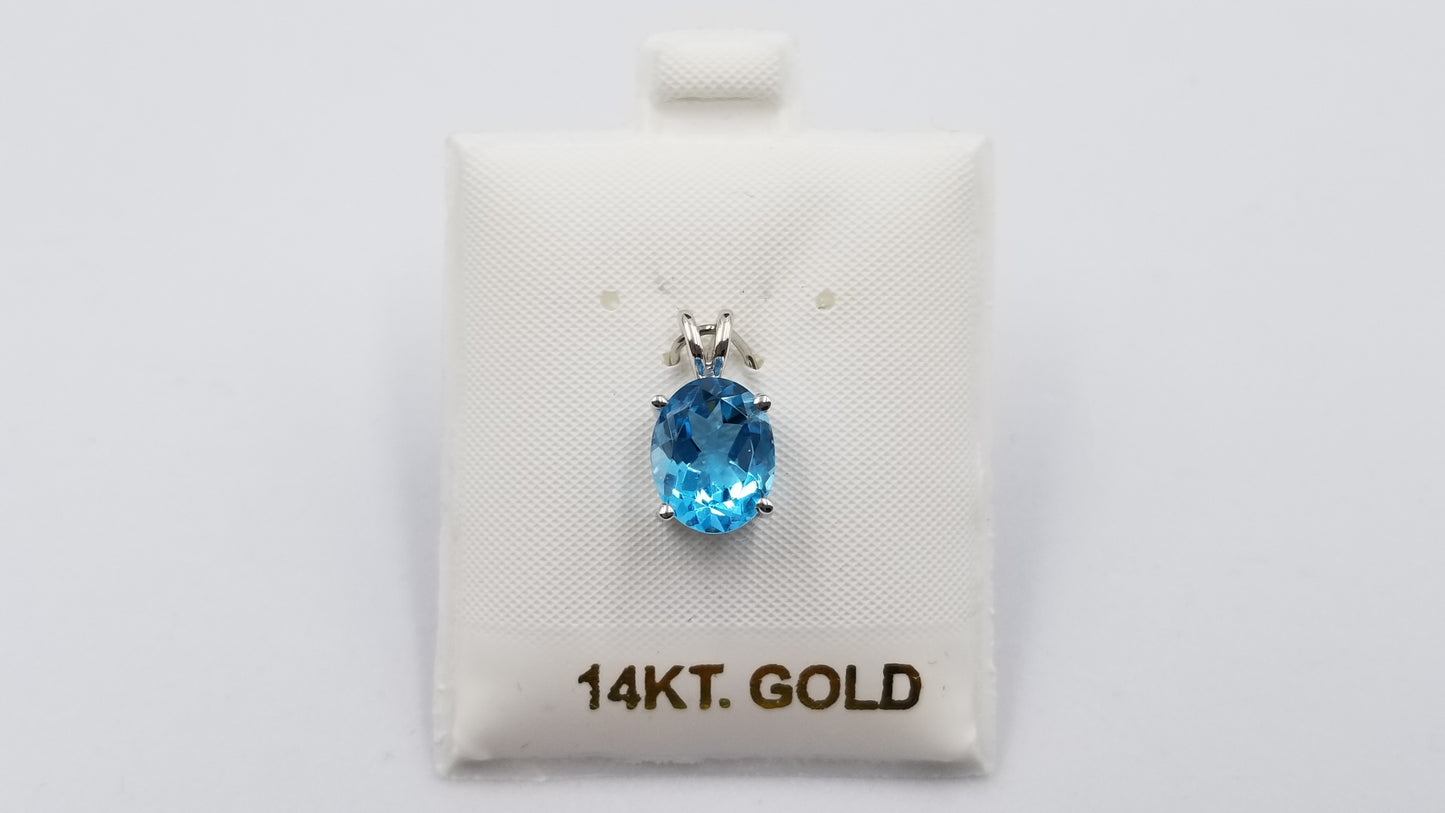BLUE TOPAZ  (OVAL )8X10 MM  14 KT WHITE GOLD PENDANT