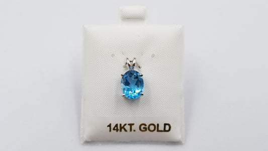 BLUE TOPAZ  (OVAL )8X10 MM  14 KT WHITE GOLD PENDANT