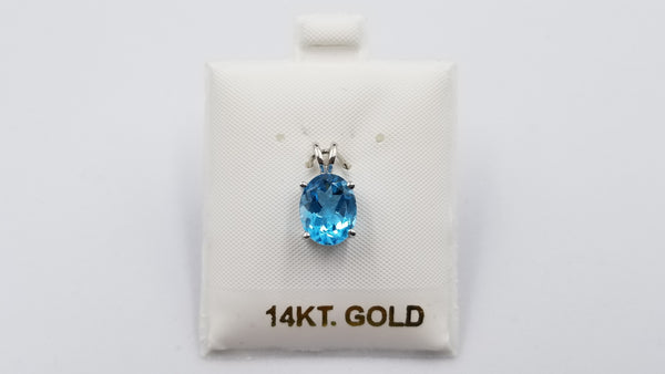 BLUE TOPAZ  (OVAL )8X10 MM  14 KT WHITE GOLD PENDANT