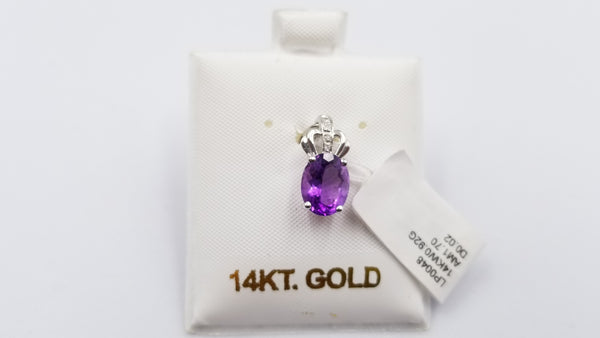 AMETHYST ( OVAL ) WITH DIAMONDS 14 KT WHITE GOLD PENDANT