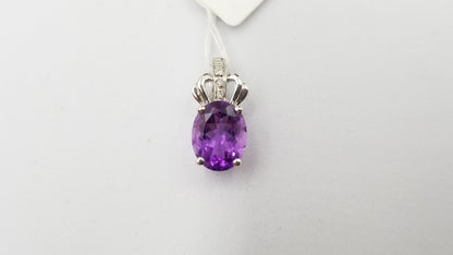 AMETHYST ( OVAL ) WITH DIAMONDS 14 KT WHITE GOLD PENDANT