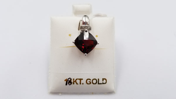 GARNET ( SQUARE CHECKERBOARD CUT 14 KT WHITE GOLD PENDANT