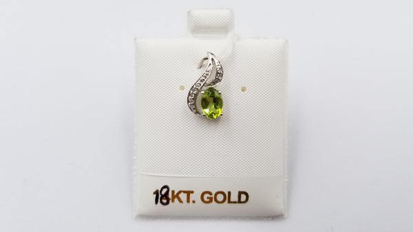 PERIDOT ( OVAL ) WITH DIAMONDS 14 KT WHITE GOLD PENDANT