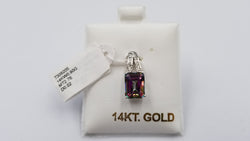 MYSTIC TOPAZ ( EMERALD CUT ) WITH DIAMONDS 14 KT WHITE GOLD PENDANT