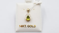 PERIDOT ( PEAR SHAPE ) WITH DIAMONDS 14 KT YELLOW GOLD PENDANT