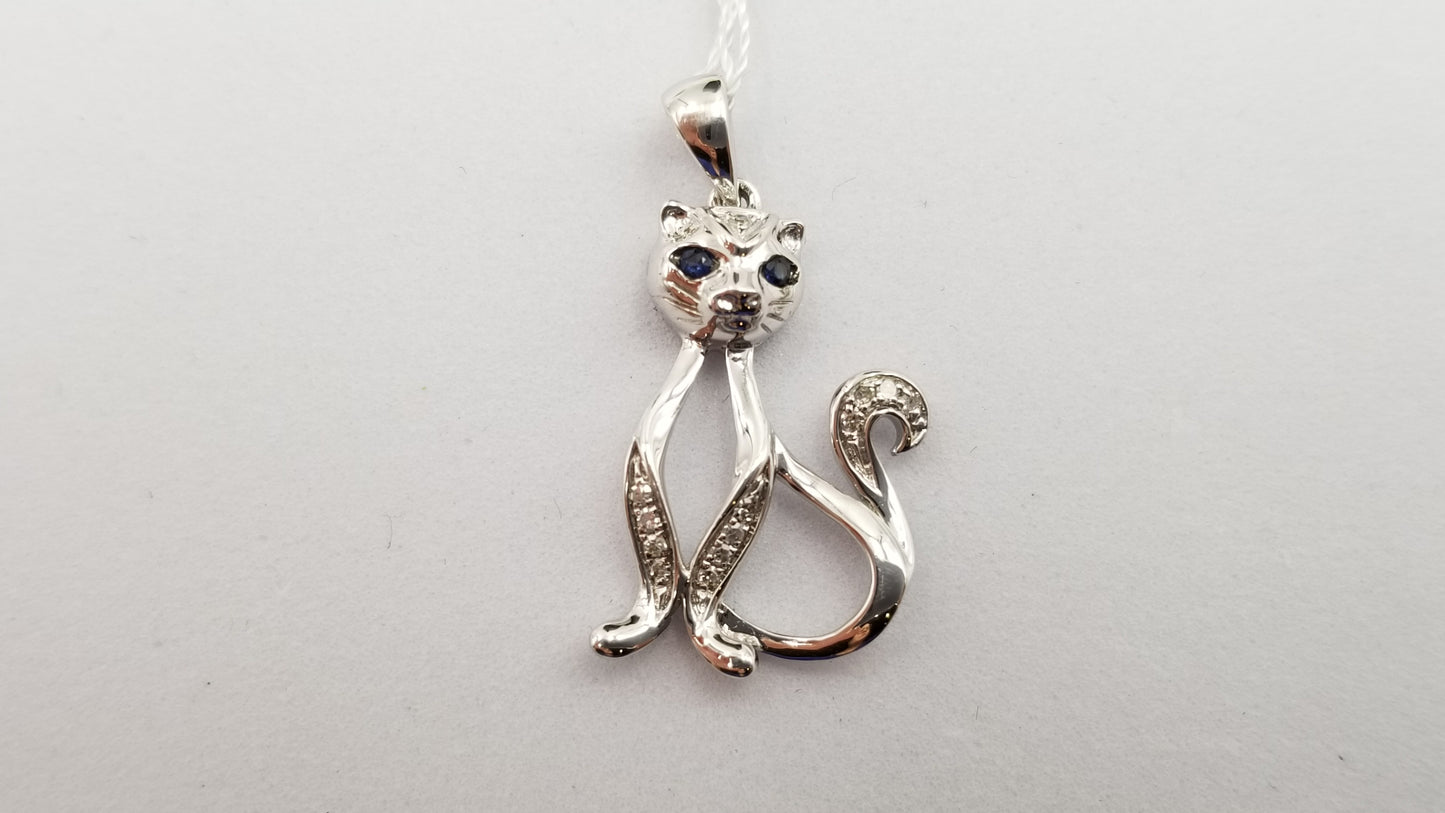 SAPPHIRE WITH DIAMONDS 14 KT WHITE GOLD PENTHER PENDANT