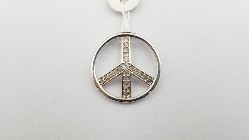 DIAMONDS 14 KT WHITE GOLD PEACE SIGN PENDANT