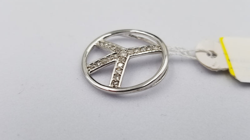 DIAMONDS 14 KT WHITE GOLD PEACE SIGN PENDANT