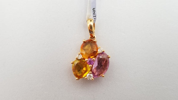 MULTI COLOR SAPPHIRES WITH DIAMONDS 14 KT ROSE GOLD PENDANT