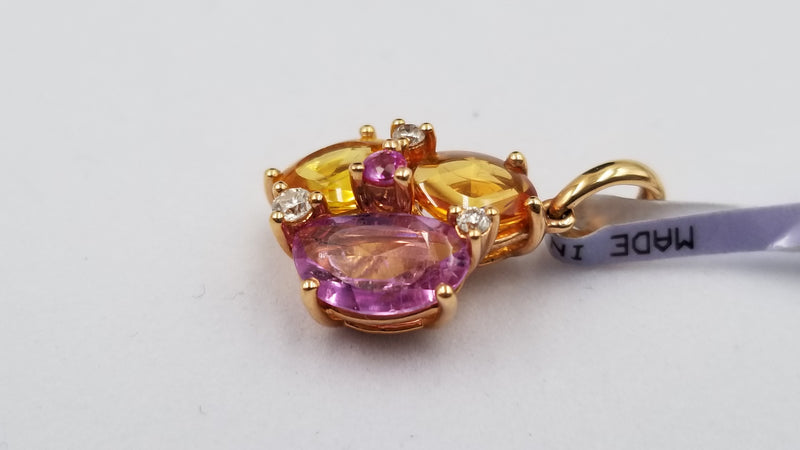 MULTI COLOR SAPPHIRES WITH DIAMONDS 14 KT ROSE GOLD PENDANT