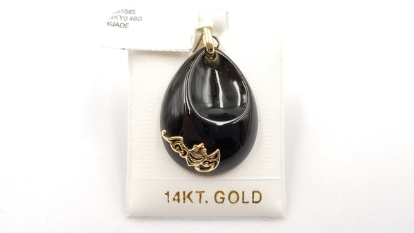 BLACK JADE (  PEAR SHAPE SPECIAL DESIGNS  ) 14 KT YELLOW GOLD DESIGN PENDANT