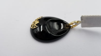 BLACK JADE (  PEAR SHAPE SPECIAL DESIGNS  ) 14 KT YELLOW GOLD DESIGN PENDANT