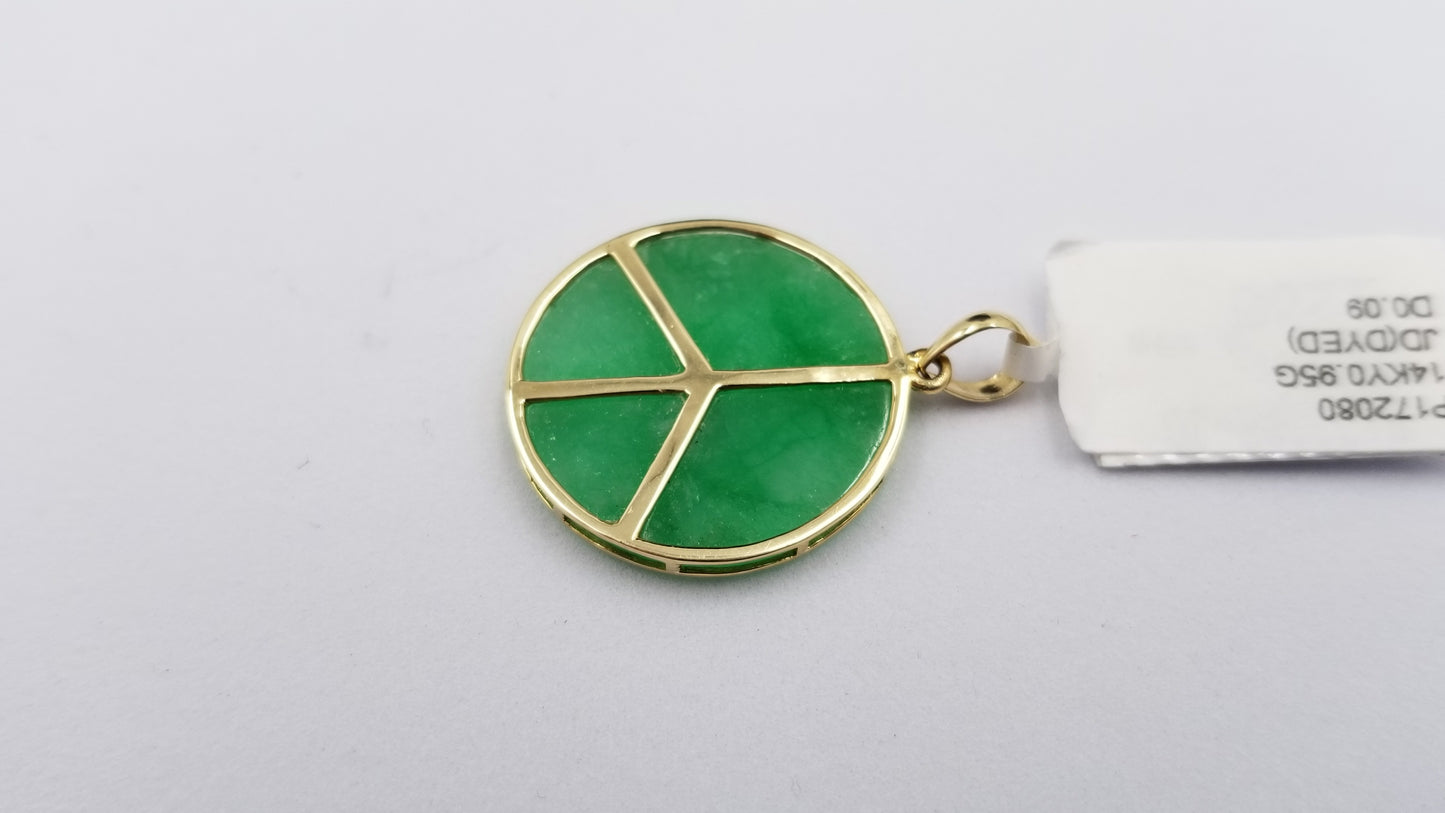 GREEN JADE ( DYED ) 14 KT YELLOW GOLD PEACE SIGN PENDANT