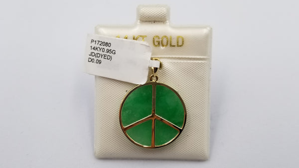 GREEN JADE ( DYED ) 14 KT YELLOW GOLD PEACE SIGN PENDANT