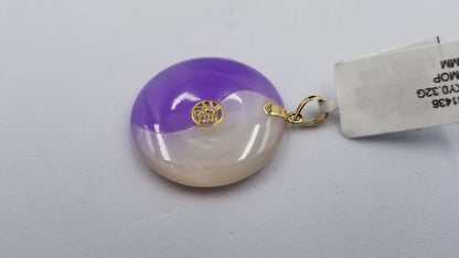 PURPLE JADE ( DYED ) WITH MOTHER OF PEARL 14 KT YELLOW GOLD FORTUNE PENDANT