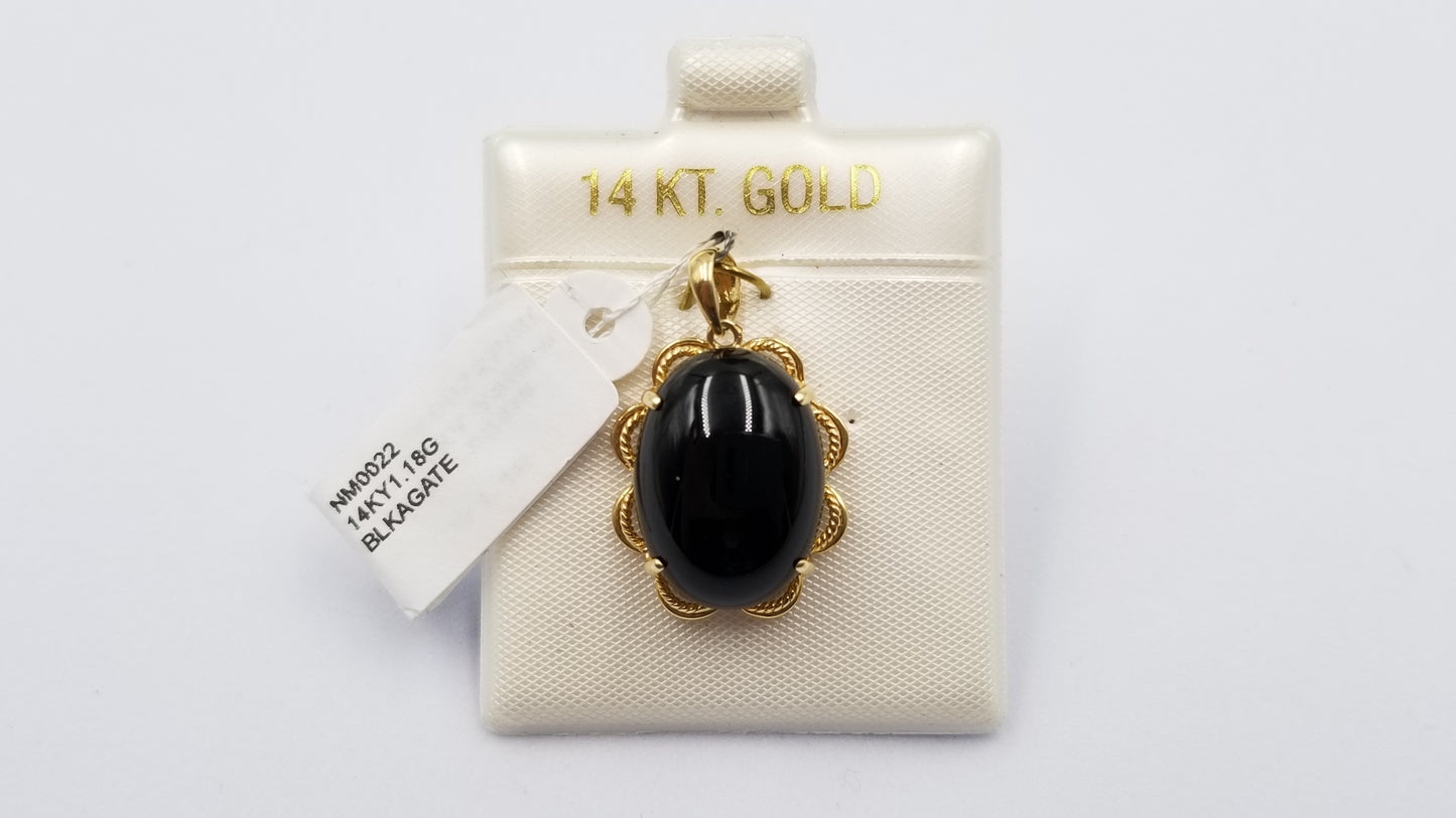 CABOCHON BLACK JADE ( OVAL ) 14 KT YELLOW GOLD PENDANT