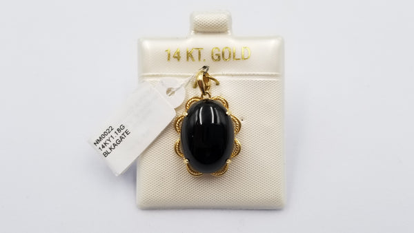 CABOCHON BLACK JADE ( OVAL ) 14 KT YELLOW GOLD PENDANT