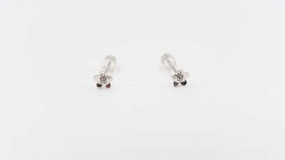 DIAMONDS 14 KT WHITE GOLD FLOWER PUSH BACK EARRINGS