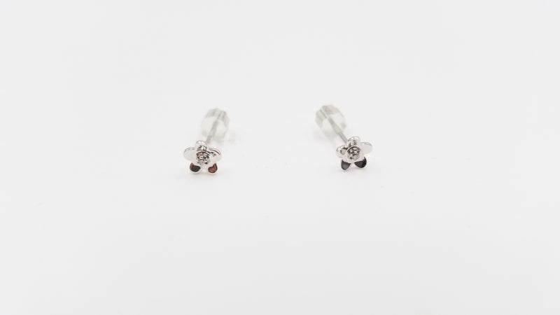 DIAMONDS 14 KT WHITE GOLD FLOWER PUSH BACK EARRINGS