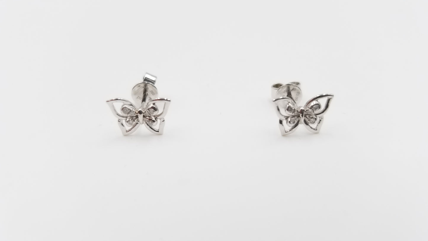 DIAMONDS 18 KT WHITE GOLD SMALL BUTTERFLY PUSH BACK EARRINGS