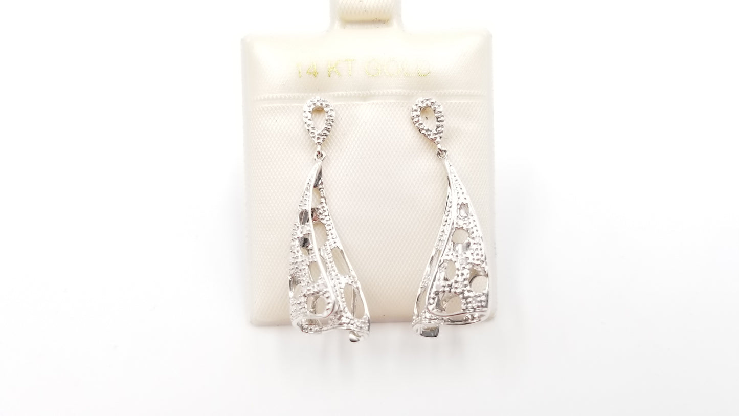 DIAMONDS 14 KT WHITE GOLD SPECIAL DESIGNS PUSH BACKS DANGLE EARRINGS