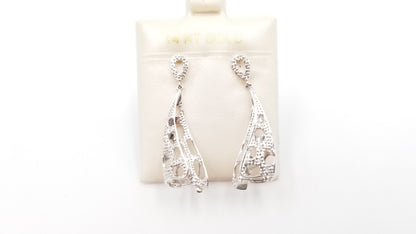 DIAMONDS 14 KT WHITE GOLD SPECIAL DESIGNS PUSH BACKS DANGLE EARRINGS