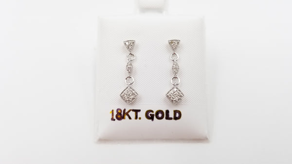 DIAMONDS 18 KT WHITE GOLD SPECIAL DESIGNS PUSH BACKS DANGLE EARRINGS ( CLOSE OUT )