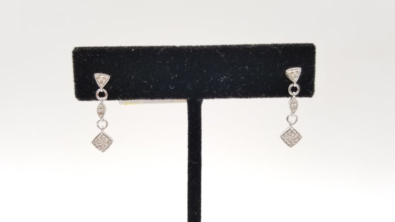 DIAMONDS 18 KT WHITE GOLD SPECIAL DESIGNS PUSH BACKS DANGLE EARRINGS ( CLOSE OUT )