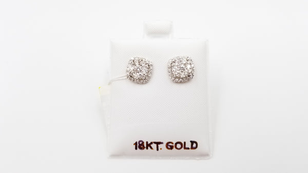 DIAMONDS CLUSTER SQUARE SHAPE 18 KT WHITE GOLD  PUSH BACKS EARRINGS