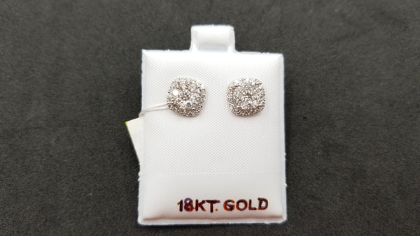 DIAMONDS CLUSTER SQUARE SHAPE 18 KT WHITE GOLD  PUSH BACKS EARRINGS