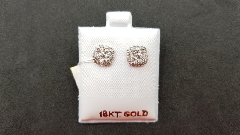 DIAMONDS CLUSTER SQUARE SHAPE 18 KT WHITE GOLD  PUSH BACKS EARRINGS