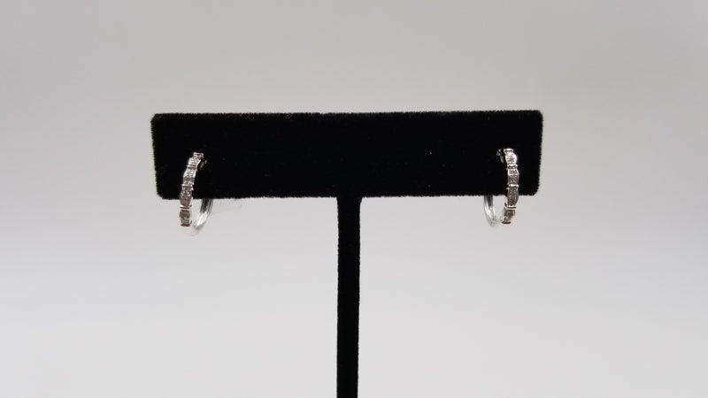 DIAMONDS 14 KT WHITE GOLD HINGED BACKS HOOP EARRINGS